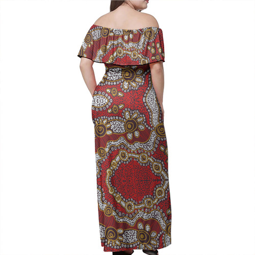 Australia Aboriginal Off Shoulder Long Dress - Aboriginal contemporary dot painting  Dress Australia Aboriginal Off Shoulder Long Dress - Aboriginal contemporary dot painting  Dress