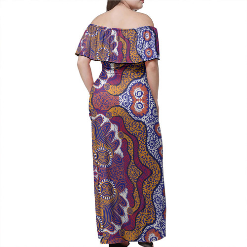 Australia Aboriginal Off Shoulder Long Dress - Aboriginal contemporary painting Dress Australia Aboriginal Off Shoulder Long Dress - Aboriginal contemporary painting Dress