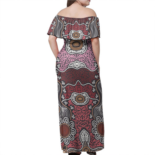 Australia Aboriginal Off Shoulder Long Dress - Aboriginal contemporary style of artwork Dress Australia Aboriginal Off Shoulder Long Dress - Aboriginal contemporary style of artwork Dress