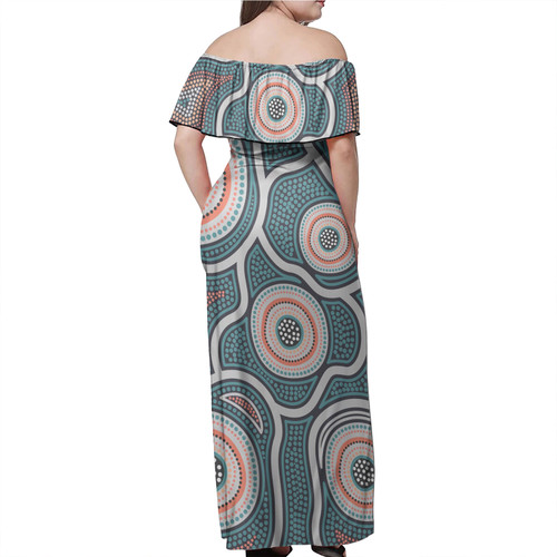 Australia Aboriginal Off Shoulder Long Dress - Aboriginal dot design background Dress Australia Aboriginal Off Shoulder Long Dress - Aboriginal dot design background Dress
