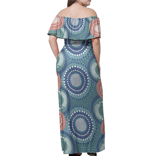 Australia Aboriginal Off Shoulder Long Dress - Aboriginal vector art background Blue Dress Australia Aboriginal Off Shoulder Long Dress - Aboriginal vector art background Blue Dress