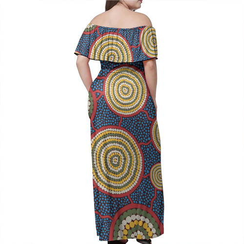 Australia Aboriginal Off Shoulder Long Dress - Beautiful Indigenous seamless pattern based in universe with galaxies form Dress