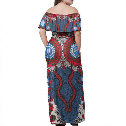 Australia Aboriginal Off Shoulder Long Dress - Contemporary Aboriginal Background Dress Australia Aboriginal Off Shoulder Long Dress - Contemporary Aboriginal Background Dress