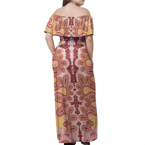 Australia Aboriginal Off Shoulder Long Dress - Contemporary Aboriginal Design Dress Australia Aboriginal Off Shoulder Long Dress - Contemporary Aboriginal Design Dress