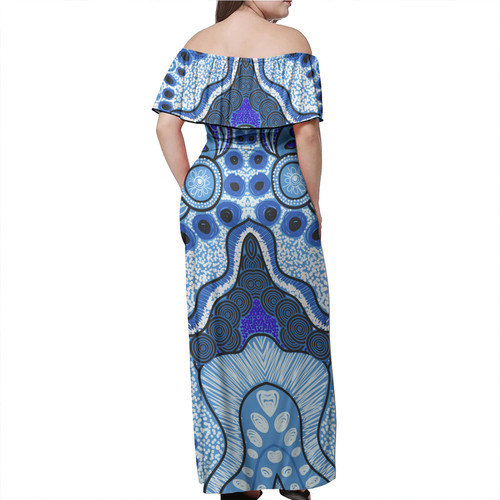 Australia Aboriginal Off Shoulder Long Dress - Contemporary style of aboriginal artwork Dress Australia Aboriginal Off Shoulder Long Dress - Contemporary style of aboriginal artwork Dress