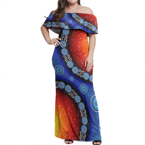 Australia Aboriginal Off Shoulder Long Dress - Illustration based on aboriginal style of background Dress