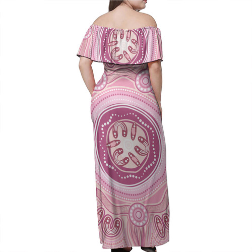 Australia Aboriginal Off Shoulder Long Dress - Pink Aboriginal Dot Painting Dress Australia Aboriginal Off Shoulder Long Dress - Pink Aboriginal Dot Painting Dress