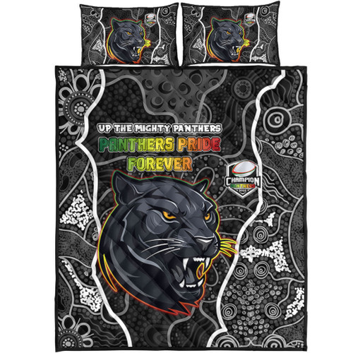 Penrith Panthers Grand Final Custom Quilt Bed Set - Custom Penrith Panthers With Contemporary Style Of Aboriginal Painting Quilt Bed Set Penrith Panthers Grand Final Custom Quilt Bed Set - Custom Penrith Panthers With Contemporary Style Of Aboriginal Painting Quilt Bed Set