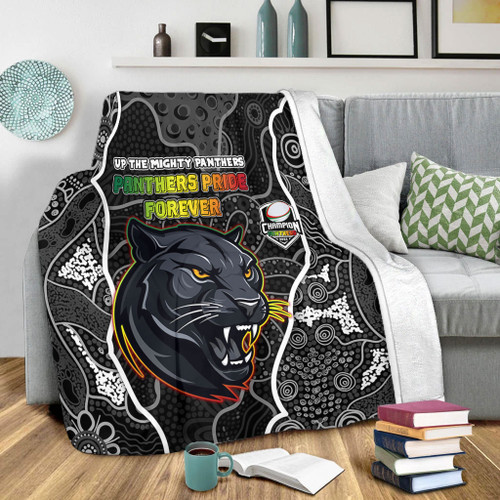 Penrith Panthers Grand Final Custom Blanket - Custom Penrith Panthers With Contemporary Style Of Aboriginal Painting Blanket Penrith Panthers Grand Final Custom Blanket - Custom Penrith Panthers With Contemporary Style Of Aboriginal Painting Blanket