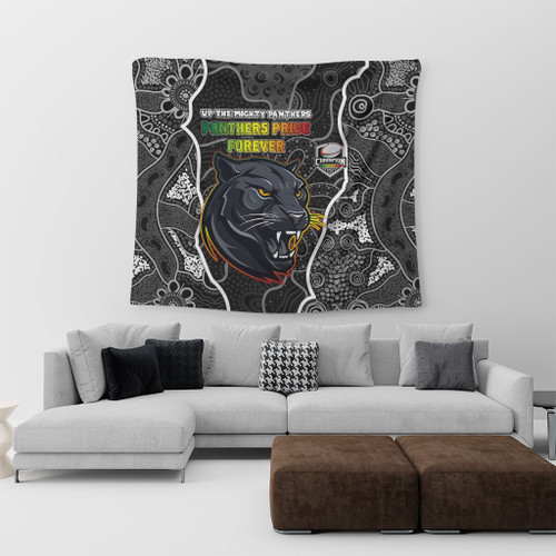 Penrith Panthers Grand Final Custom Tapestry - Custom Penrith Panthers With Contemporary Style Of Aboriginal Painting Tapestry