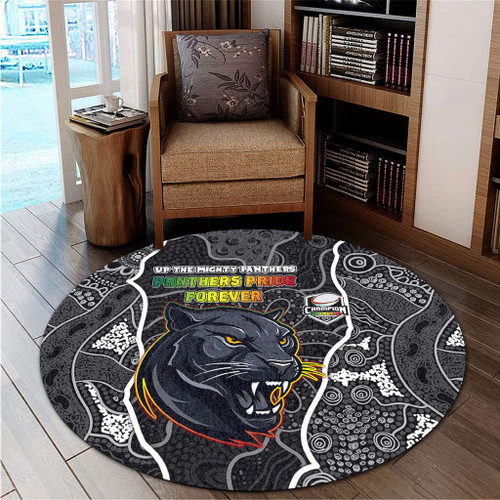 Penrith Panthers Grand Final Custom Round Rug - Custom Penrith Panthers With Contemporary Style Of Aboriginal Painting Round Rug Penrith Panthers Grand Final Custom Round Rug - Custom Penrith Panthers With Contemporary Style Of Aboriginal Painting Round Rug