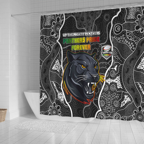Penrith Panthers Grand Final Custom Shower Curtain - Custom Penrith Panthers With Contemporary Style Of Aboriginal Painting Shower Curtain
