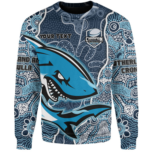 Cronulla-Sutherland Sharks  Grand Final Custom Sweatshirt - Custom Cronulla-Sutherland Sharks  and Sutherland Sharkies With Contemporary Style Of Aboriginal Painting Sweatshirt Cronulla-Sutherland Sharks  Grand Final Custom Sweatshirt - Custom Cronulla-Sutherland Sharks  and Sutherland Sharkies With Contemporary Style Of Aboriginal Painting Sweatshirt