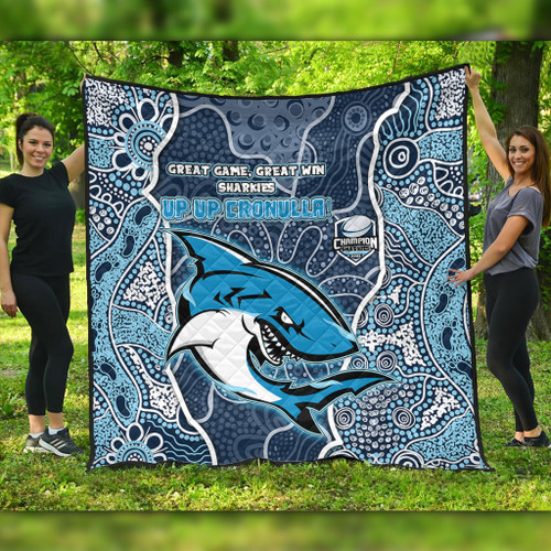 Cronulla-Sutherland Sharks  Grand Final Custom Quilt - Custom Cronulla-Sutherland Sharks  and Sutherland Sharkies With Contemporary Style Of Aboriginal Painting Quilt Cronulla-Sutherland Sharks  Grand Final Custom Quilt - Custom Cronulla-Sutherland Sharks  and Sutherland Sharkies With Contemporary Style Of Aboriginal Painting Quilt