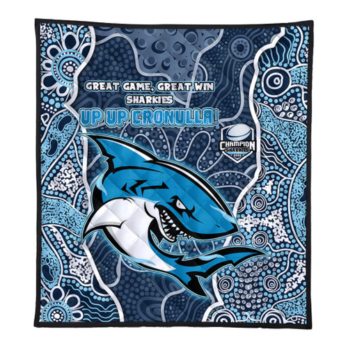 Cronulla-Sutherland Sharks  Grand Final Custom Quilt - Custom Cronulla-Sutherland Sharks  and Sutherland Sharkies With Contemporary Style Of Aboriginal Painting Quilt Cronulla-Sutherland Sharks  Grand Final Custom Quilt - Custom Cronulla-Sutherland Sharks  and Sutherland Sharkies With Contemporary Style Of Aboriginal Painting Quilt