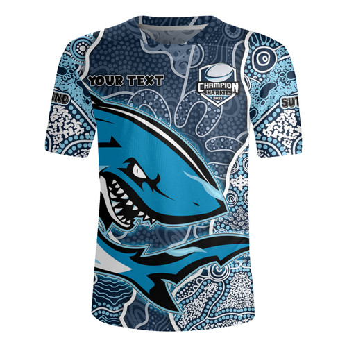 Cronulla-Sutherland Sharks  Grand Final Custom Rugby Jersey - Custom Cronulla-Sutherland Sharks  and Sutherland Sharkies With Contemporary Style Of Aboriginal Painting Rugby Jersey Cronulla-Sutherland Sharks  Grand Final Custom Rugby Jersey - Custom Cronulla-Sutherland Sharks  and Sutherland Sharkies With Contemporary Style Of Aboriginal Painting Rugby Jersey