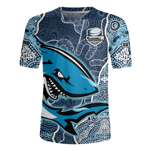 Cronulla-Sutherland Sharks  Grand Final Custom Rugby Jersey - Custom Cronulla-Sutherland Sharks  and Sutherland Sharkies With Contemporary Style Of Aboriginal Painting Rugby Jersey