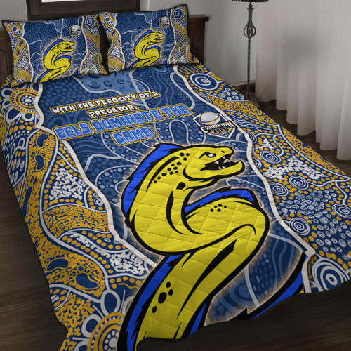 Parramatta Eels Grand Final Custom Quilt Bed Set - Custom Parramatta Eels With Contemporary Style Of Aboriginal Painting Quilt Bed Set