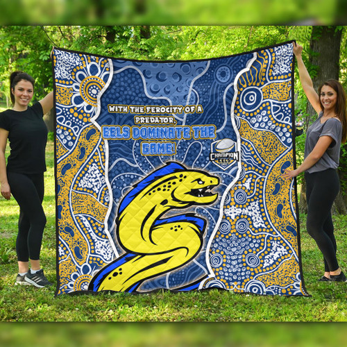 Parramatta Eels Grand Final Custom Quilt - Custom Parramatta Eels With Contemporary Style Of Aboriginal Painting Quilt Parramatta Eels Grand Final Custom Quilt - Custom Parramatta Eels With Contemporary Style Of Aboriginal Painting Quilt