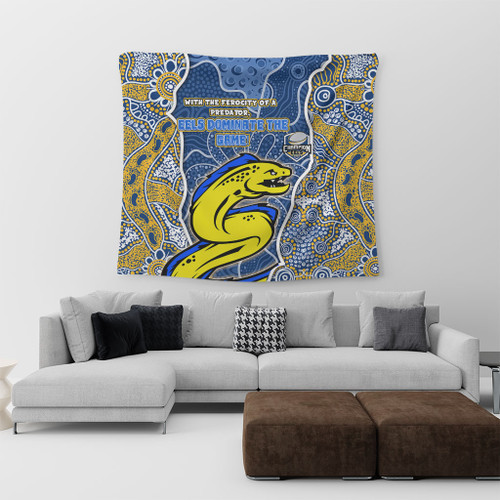 Parramatta Eels Grand Final Custom Tapestry - Custom Parramatta Eels With Contemporary Style Of Aboriginal Painting Tapestry