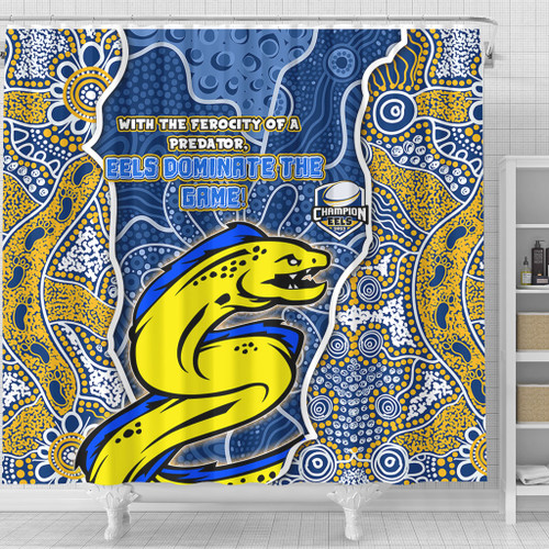 Parramatta Eels Grand Final Custom Shower Curtain - Custom Parramatta Eels With Contemporary Style Of Aboriginal Painting Shower Curtain Parramatta Eels Grand Final Custom Shower Curtain - Custom Parramatta Eels With Contemporary Style Of Aboriginal Painting Shower Curtain