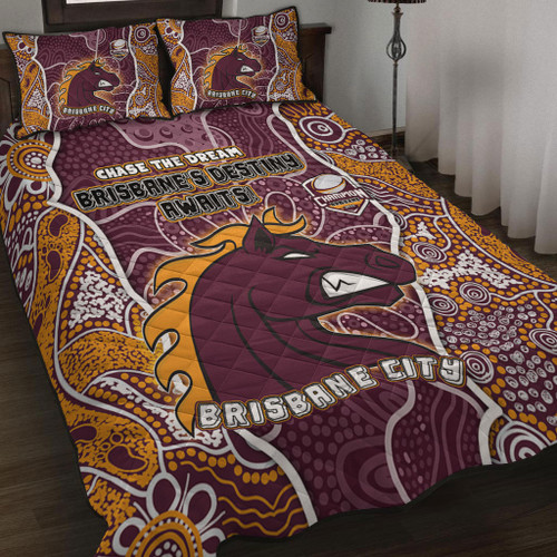 Brisbane Broncos Grand Final Custom Quilt Bed Set - Custom Brisbane Broncos With Contemporary Style Of Aboriginal Painting  Quilt Bed Set