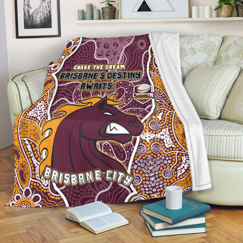 Brisbane Broncos Grand Final Custom Blanket - Custom Brisbane Broncos With Contemporary Style Of Aboriginal Painting  Blanket