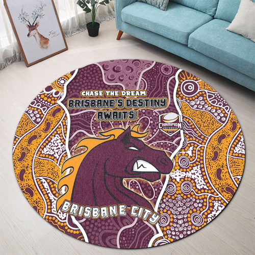 Brisbane Broncos Grand Final Custom Round Rug - Custom Brisbane Broncos With Contemporary Style Of Aboriginal Painting  Round Rug