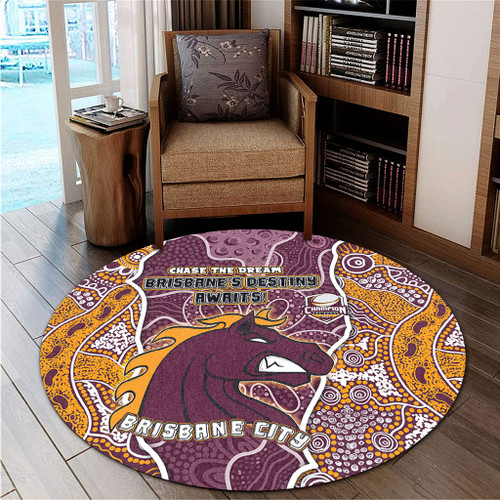 Brisbane Broncos Grand Final Custom Round Rug - Custom Brisbane Broncos With Contemporary Style Of Aboriginal Painting  Round Rug