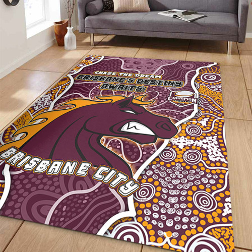Brisbane Broncos Grand Final Custom Area Rug - Custom Brisbane Broncos With Contemporary Style Of Aboriginal Painting  Area Rug