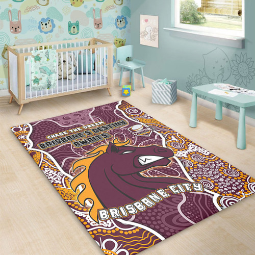 Brisbane Broncos Grand Final Custom Area Rug - Custom Brisbane Broncos With Contemporary Style Of Aboriginal Painting  Area Rug