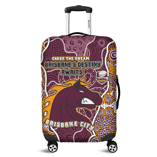 Brisbane Broncos Grand Final Custom Luggage Cover - Custom Brisbane Broncos With Contemporary Style Of Aboriginal Painting  Luggage Cover