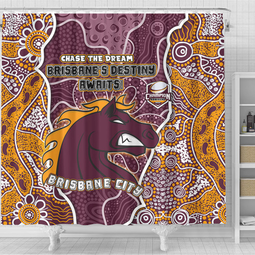Brisbane Broncos Grand Final Custom Shower Curtain - Custom Brisbane Broncos With Contemporary Style Of Aboriginal Painting  Shower Curtain