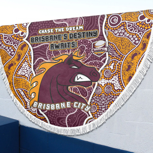 Brisbane Broncos Grand Final Custom Beach Blanket - Custom Broncos With Contemporary Style Of Aboriginal Painting  Beach Blanket