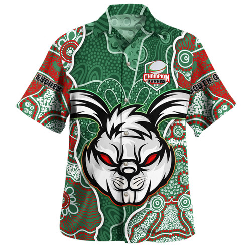 South Sydney Rabbitohs Grand Final Custom Hawaiian Shirt - Custom Rabbitohs With Contemporary Style Of Aboriginal Painting Hawaiian Shirt