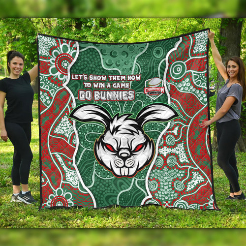 South Sydney Rabbitohs Grand Final Custom Quilt - Custom Rabbitohs With Contemporary Style Of Aboriginal Painting Quilt South Sydney Rabbitohs Grand Final Custom Quilt - Custom Rabbitohs With Contemporary Style Of Aboriginal Painting Quilt