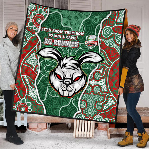 South Sydney Rabbitohs Grand Final Custom Quilt - Custom Rabbitohs With Contemporary Style Of Aboriginal Painting Quilt South Sydney Rabbitohs Grand Final Custom Quilt - Custom Rabbitohs With Contemporary Style Of Aboriginal Painting Quilt
