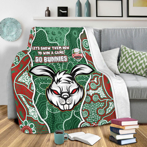South Sydney Rabbitohs Grand Final Custom Blanket - Custom Rabbitohs With Contemporary Style Of Aboriginal Painting Blanket South Sydney Rabbitohs Grand Final Custom Blanket - Custom Rabbitohs With Contemporary Style Of Aboriginal Painting Blanket