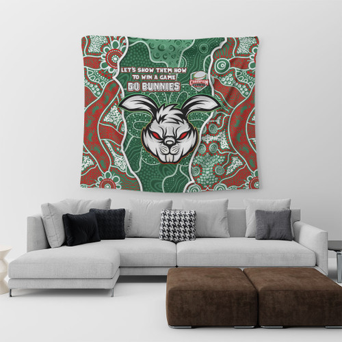 South Sydney Rabbitohs Grand Final Custom Tapestry - Custom Rabbitohs With Contemporary Style Of Aboriginal Painting Tapestry South Sydney Rabbitohs Grand Final Custom Tapestry - Custom Rabbitohs With Contemporary Style Of Aboriginal Painting Tapestry