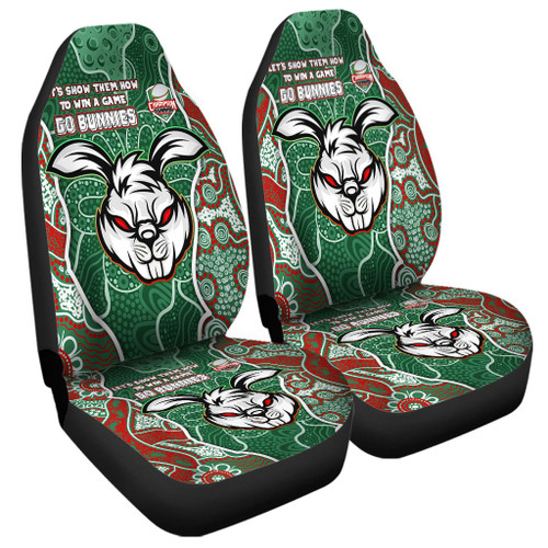 South Sydney Rabbitohs Grand Final Custom Car Seat Covers - Custom Rabbitohs With Contemporary Style Of Aboriginal Painting Car Seat Covers