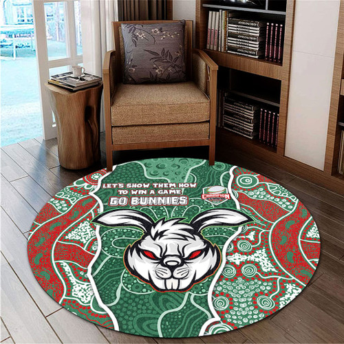South Sydney Rabbitohs Grand Final Custom Round Rug - Custom Rabbitohs With Contemporary Style Of Aboriginal Painting Round Rug