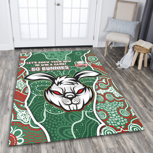 South Sydney Rabbitohs Grand Final Custom Area Rug - Custom Rabbitohs With Contemporary Style Of Aboriginal Painting Area Rug