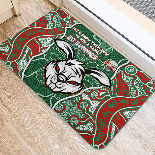 South Sydney Rabbitohs Grand Final Custom Door Mat - Custom Rabbitohs With Contemporary Style Of Aboriginal Painting Door Mat