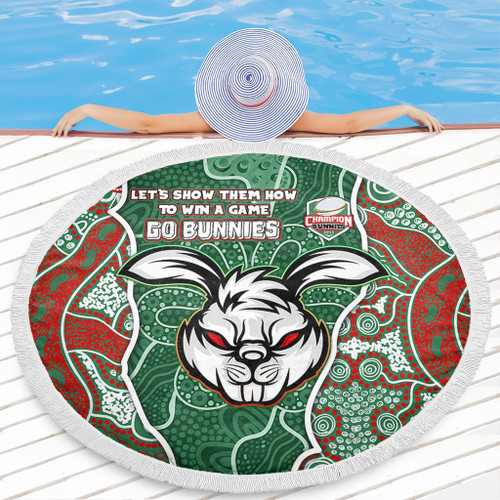 South Sydney Rabbitohs Grand Final Custom Beach Blanket - Custom Rabbitohs With Contemporary Style Of Aboriginal Painting Beach Blanket