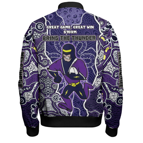 Melbourne Storm Grand Final Custom Bomber Jacket - Custom Melbourne Storm With Contemporary Style Of Aboriginal Painting Bomber Jacket Melbourne Storm Grand Final Custom Bomber Jacket - Custom Melbourne Storm With Contemporary Style Of Aboriginal Painting Bomber Jacket