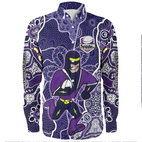 Melbourne Storm Grand Final Custom Long Sleeve Shirts - Custom Storm With Contemporary Style Of Aboriginal Painting Long Sleeve Shirts