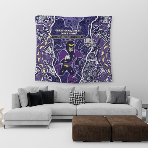 Melbourne Storm Grand Final Custom Tapestry - Custom Melbourne Storm With Contemporary Style Of Aboriginal Painting Tapestry