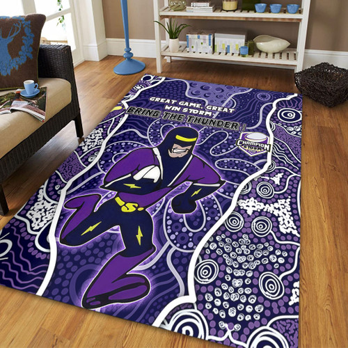 Melbourne Storm Grand Final Custom Area Rug - Custom Melbourne Storm With Contemporary Style Of Aboriginal Painting Area Rug