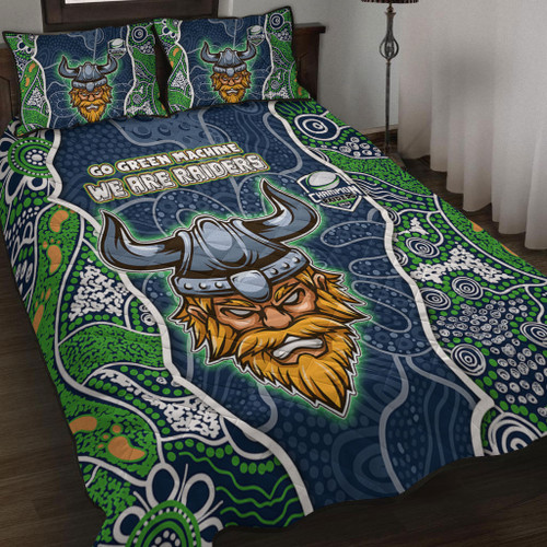 Canberra Raiders Grand Final Custom Quilt Bed Set - Custom Raiders Contemporary Style Of Aboriginal Painting Quilt Bed Set