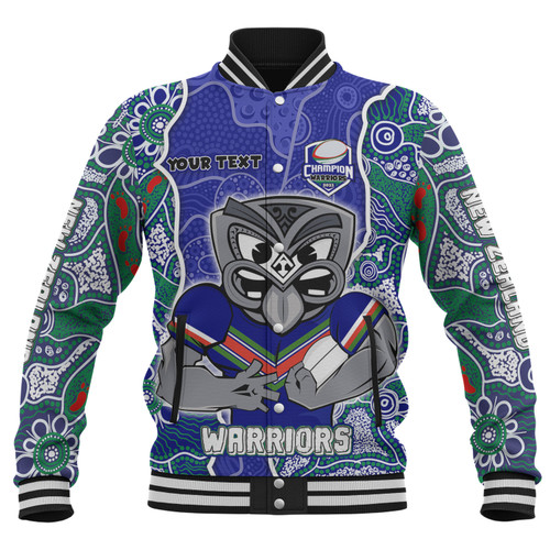 New Zealand Warriors Grand Final Custom Baseball Jacket - Custom New Zealand Warriors With Contemporary Style Of Aboriginal Painting  Baseball Jacket New Zealand Warriors Grand Final Custom Baseball Jacket - Custom New Zealand Warriors With Contemporary Style Of Aboriginal Painting  Baseball Jacket